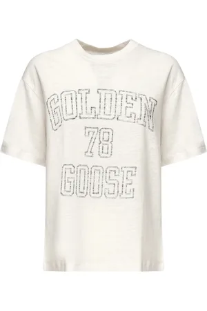 Golden Goose Tops, Dames, , XS, Linnen, Linnen Crew Neck Front Print T-shirt
