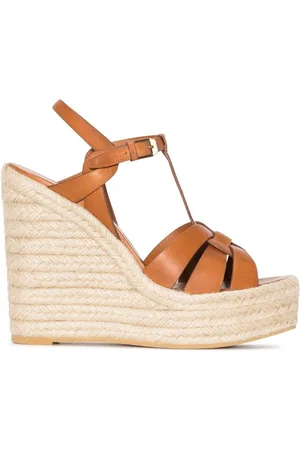 Saint Laurent Schoenen, Dames, Bruin, 35 EU, Leer, Bruine platte schoenen met enkelband