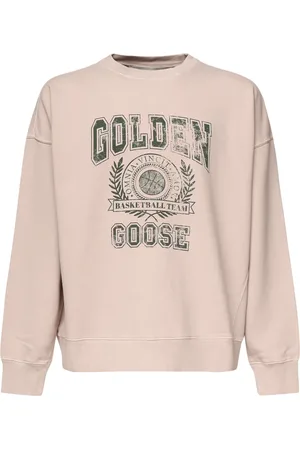Golden Goose Sweatshirts & Hoodies, Heren, Roze, S, Katoen, Roze Katoenen Crewneck Sweater Front Print