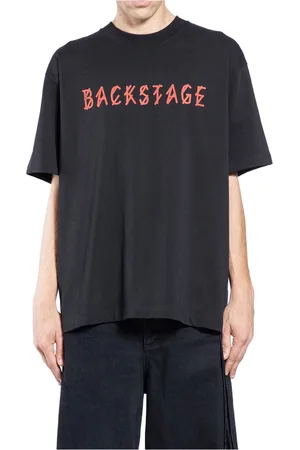 44 Label Group Tops, Heren, Zwart, M, Zwarte Ronde Hals Tee met Backstage Print
