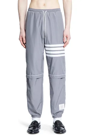 Thom Browne Broeken, Heren, Grijs, L, Nylon, Gestikte 4 Bar Streep Track Broek