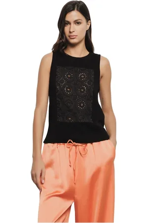 GAËLLE Tops, Dames, Zwart, S, Katoen, Zwarte Macramé Kant Mouwloze Top