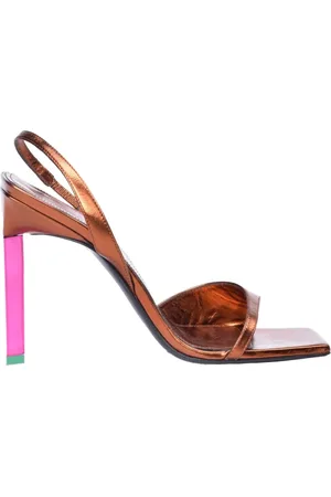 The Attico Schoenen, Dames, Bruin, 38 EU, Leer, Leren Sandaal met Vierkante Hak