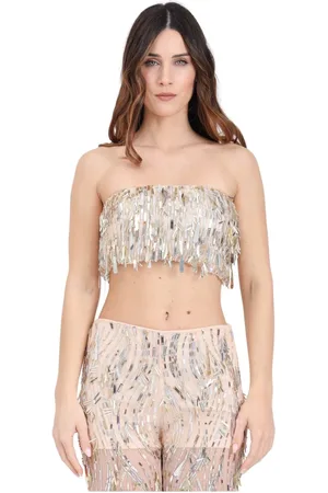 SIMONA CORSELLINI Tops, Dames, Roze, S, Pailletten, Roze Franje Paillet Bandeau Top