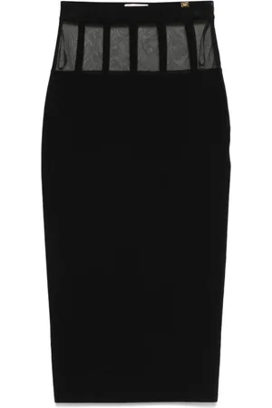 Elisabetta Franchi Rokken, Dames, Zwart, M, Polyester, Zwarte Sheer Panel Midi Rok