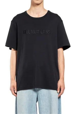 Helmut Lang Tops, Heren, Zwart, S, Katoen, Zwart Katoen Logo Geborduurde Tee