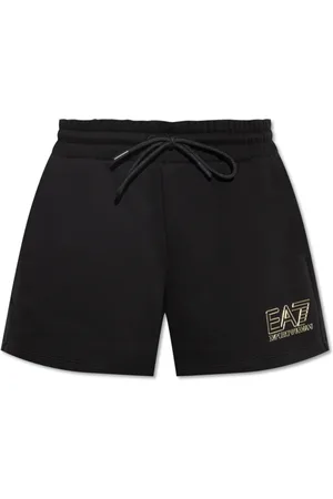 EA7 Korte broeken, Dames, Zwart, L, Katoen, Shorts met bedrukt logo