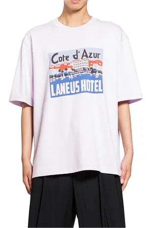 LANEUS Tops, Heren, Roze, M, Roze Grafisch Logo Jersey T-Shirt