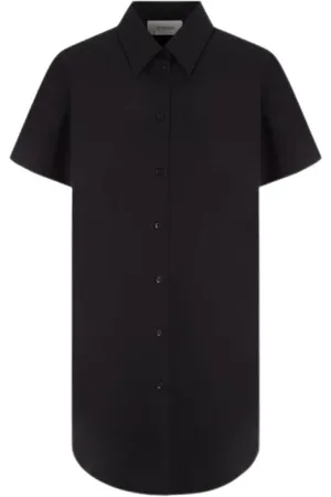 Sportmax Blouses & Shirts, Dames, Zwart, S, Leer, Zwarte Poplin Overhemd met Kristal Detail