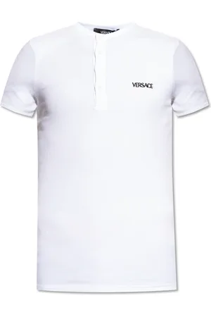 VERSACE Tops, Heren, Wit, XL, Katoen, T-shirt met geborduurd logo