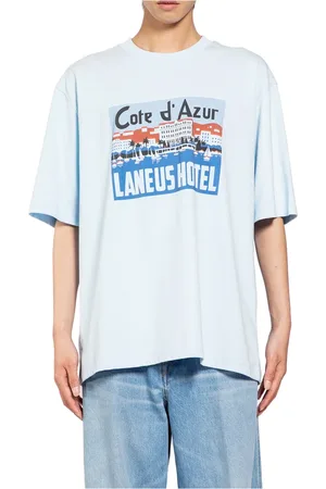 LANEUS Tops, Heren, Blauw, S, Grafische Logo Print Jersey T-Shirt