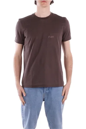 FAY Tops, Heren, Bruin, L, Katoen, Logo Front Pocket T-shirt Regular Fit