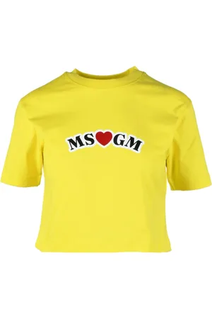 Msgm Tops, Dames, Geel, L, Katoen, Tshirt