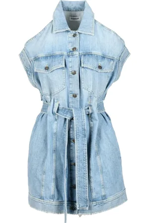 Dondup Kleedjes, Dames, Blauw, S, Denim, Denim Jurk met Knopen en Zakken