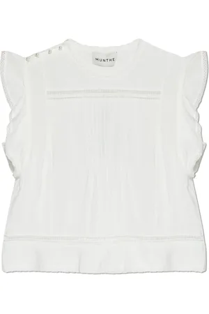 Munthe Blouses & Shirts, Dames, Wit, S, Top met opengewerkte afwerking