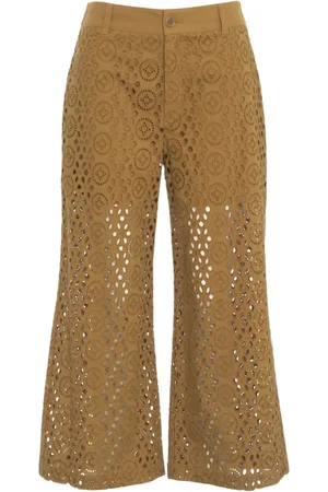 Liu Jo Broeken, Dames, Bruin, S, Katoen, Bruine Cropped Broek met Borduursel