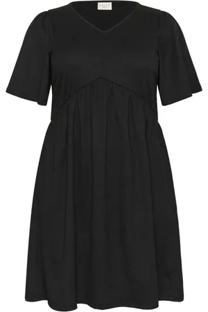 Kaffe Kleedjes, Dames, Zwart, 7Xl, Zwart Diep Jurk met Ruche