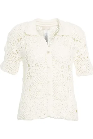 Liu Jo Truien, Dames, Wit, M, Katoen, Witte Gehaakte Vest met Strass
