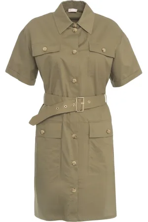 Liu Jo Kleedjes, Dames, Groen, M, Katoen, Groene Overhemdjurk met Taille Riem
