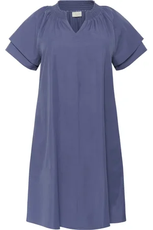 Kaffe Kleedjes, Dames, Blauw, 4Xl, Katoen, Blauwe Indigo A-lijn Jurk