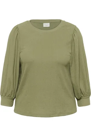 Kaffe Blouses & Shirts, Dames, Groen, XL, Polyester, Oil Puff Sleeve Tee