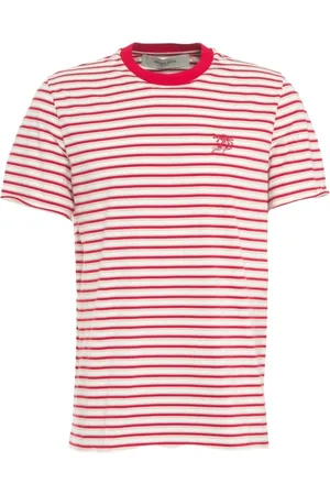 Golden Goose Tops, Heren, Veelkleurig, XL, Katoen, Gestreept T-shirt Rood Ss 25