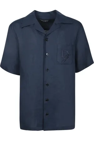 Dolce & Gabbana Overhemden, Heren, Blauw, L, Linnen, Blauw Linnen Overhemd Korte Mouw Elegant