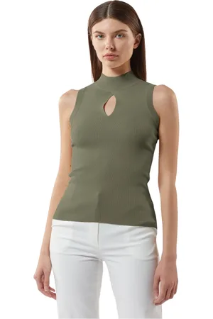 Silvian Heach Truien, Dames, Groen, XS, Nylon, Top mouwloos in brei met cut-out