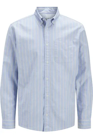 JACK & JONES Overhemden, Heren, Blauw, L, Blauw Oxford Overhemd Slim Fit