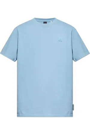 Moose Knuckles Tops, Heren, Blauw, XL, Katoen, T-shirt met logopatch