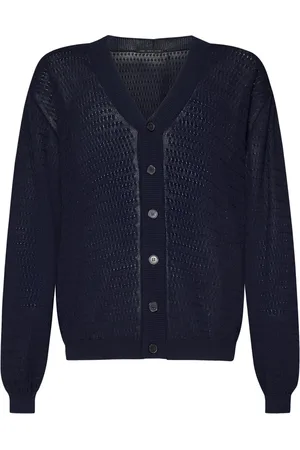 LOW BRAND Truien, Heren, Blauw, XL, Katoen, Blauwe V-hals Vest Gebreide Kleding Ss 25
