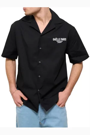 GAËLLE Overhemden, Heren, Zwart, XL, Katoen, Zwarte Casual Herenoverhemd Korte Mouw
