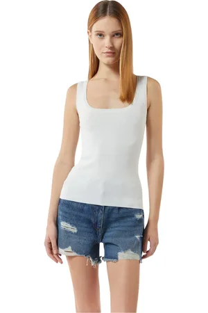 Silvian Heach Tops, Dames, Wit, S, Nylon, Top in gebreid met vierkante halslijn