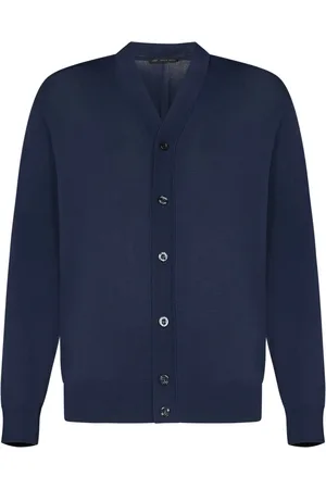 LOW BRAND Truien, Heren, Blauw, M, Nylon, Blauwe V-hals Gebreide Vest