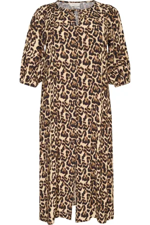 Kaffe Kleedjes, Dames, Bruin, 6Xl, Luipaardprint Jurk