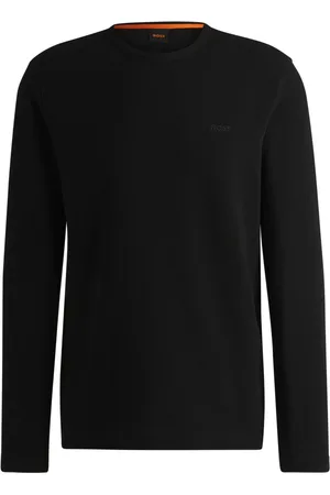 HUGO BOSS Tops, Heren, Zwart, S, Katoen, Waffle Texture Logo Longsleeve