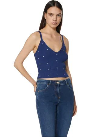Silvian Heach Tops, Dames, Blauw, XS, Nylon, Top in jersey met aangebrachte parels