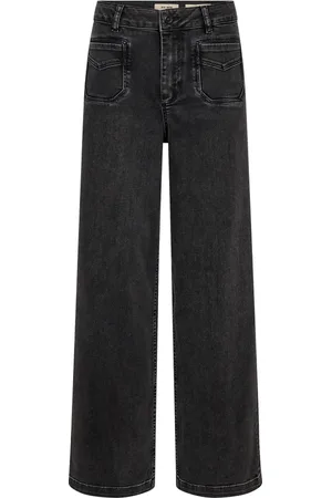 Mos Mosh Jeans, Dames, Zwart, W30, Katoen, Hoge taille wijde jeans met zakken