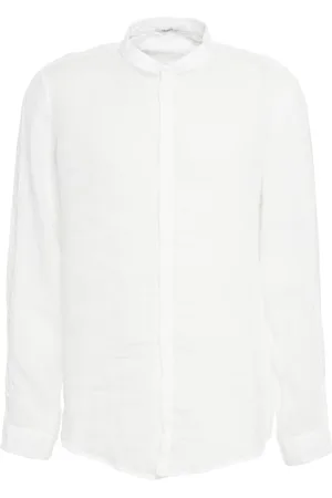 TRANSIT Overhemden, Heren, Wit, XL, Linnen, Witte Linnen Mandarin Kraag Shirt