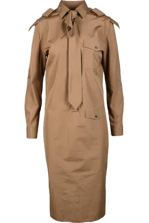 Prada Kleedjes, Dames, Bruin, M, Katoen, Dames Chemisiere Jurk van Katoen