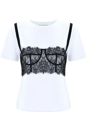 Kocca Tops, Dames, Wit, M, Katoen, Kanten Korset Katoenen T-shirt