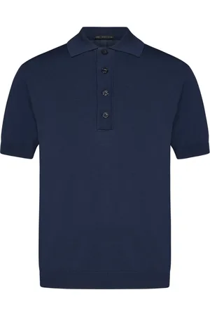 LOW BRAND Tops, Heren, Blauw, XL, Nylon, Blauw Poloshirt met Intarsia Details