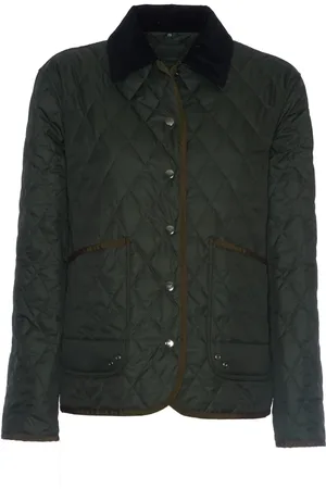 FAY Jassen, Dames, Groen, L, Polyester, Diamantquilted Fluweel Kraag Jas