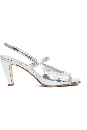 HALMANERA Schoenen, Dames, Grijs, 37 EU, Leer, Zilveren Sandalen Dikke Hak