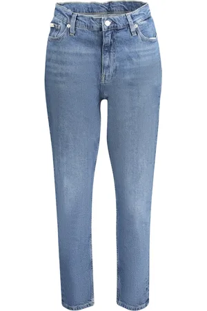 Calvin Klein Jeans, Dames, Blauw, W28 L28, Katoen, Blauwe Mom Jeans met Gewassen Effect