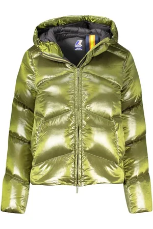 K-Way Jassen, Dames, Groen, M, Groene Metallic Puffer Jas Met Capuchon