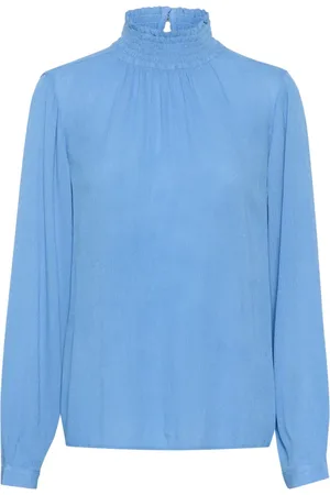 Kaffe Blouses & Shirts, Dames, Blauw, 3Xl, Elegante Flow Blouse met Hoge Hals