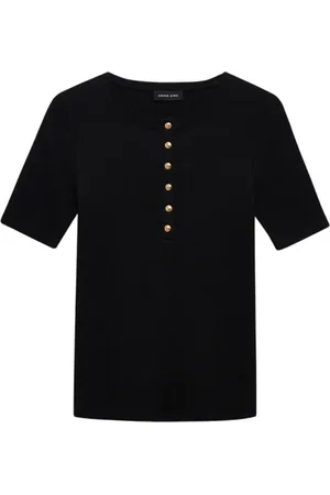 ANINE BING Tops, Dames, Zwart, S, Zwarte korte mouw knoopsluiting T-shirt