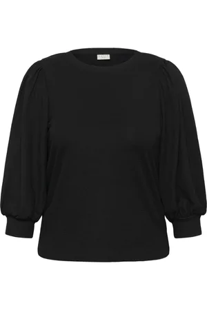Kaffe Blouses & Shirts, Dames, Zwart, XL, Zwart Diep T-shirt met Pofmouwen