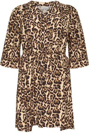 Kaffe Kleedjes, Dames, Bruin, 2Xl, Luipaardprint Korte Jurk